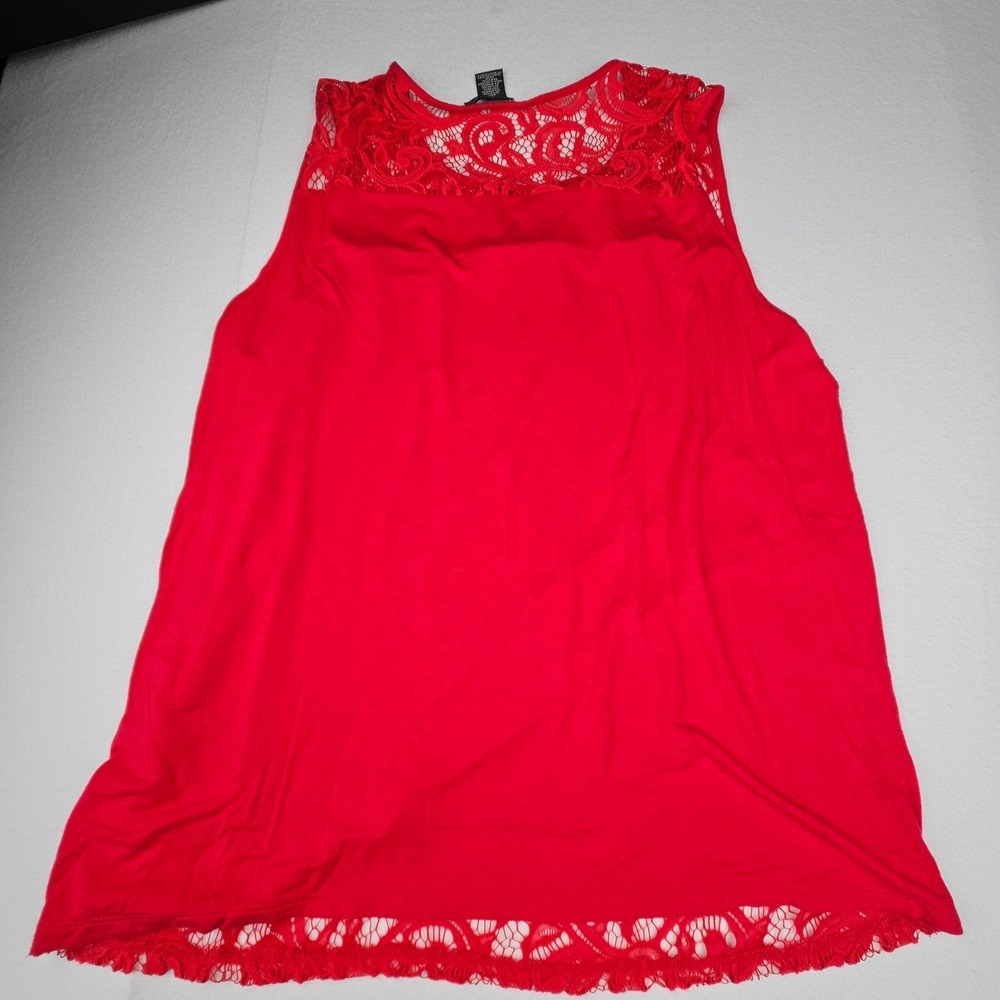 Adrianna Papell Womens XL Moroccan‎ Ruby Red Floral Lace Sleeveless Shell Blouse